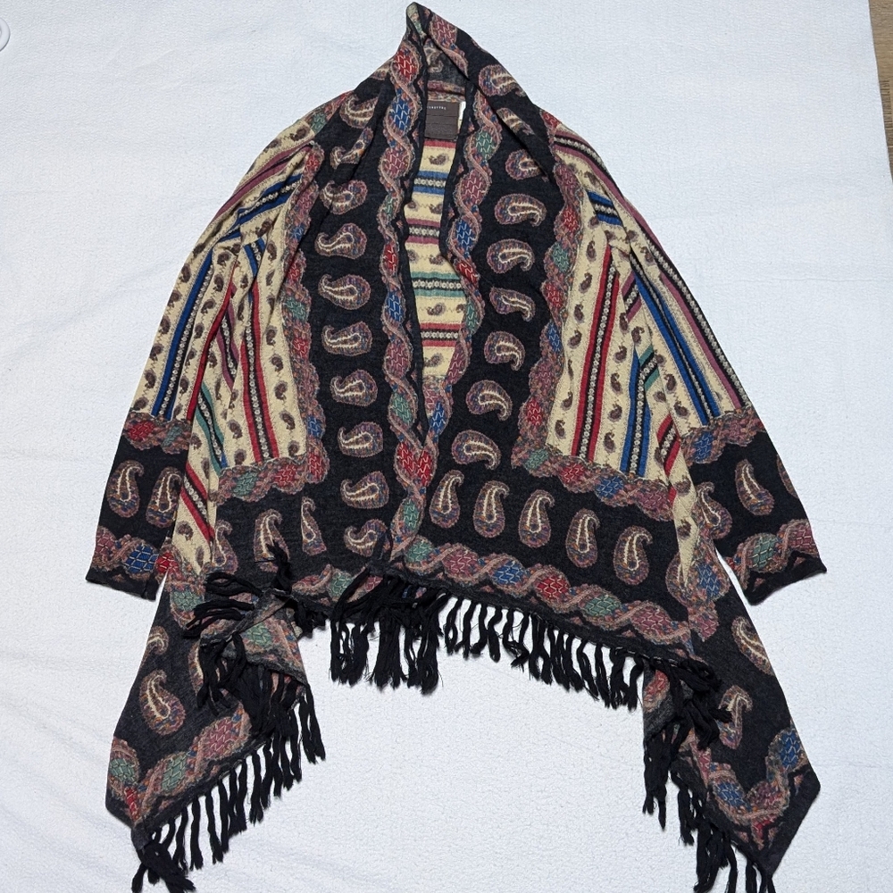 Anthropologie Guinevere Merino Wool Cardigan Womens Medium Colorful Paisley Boho